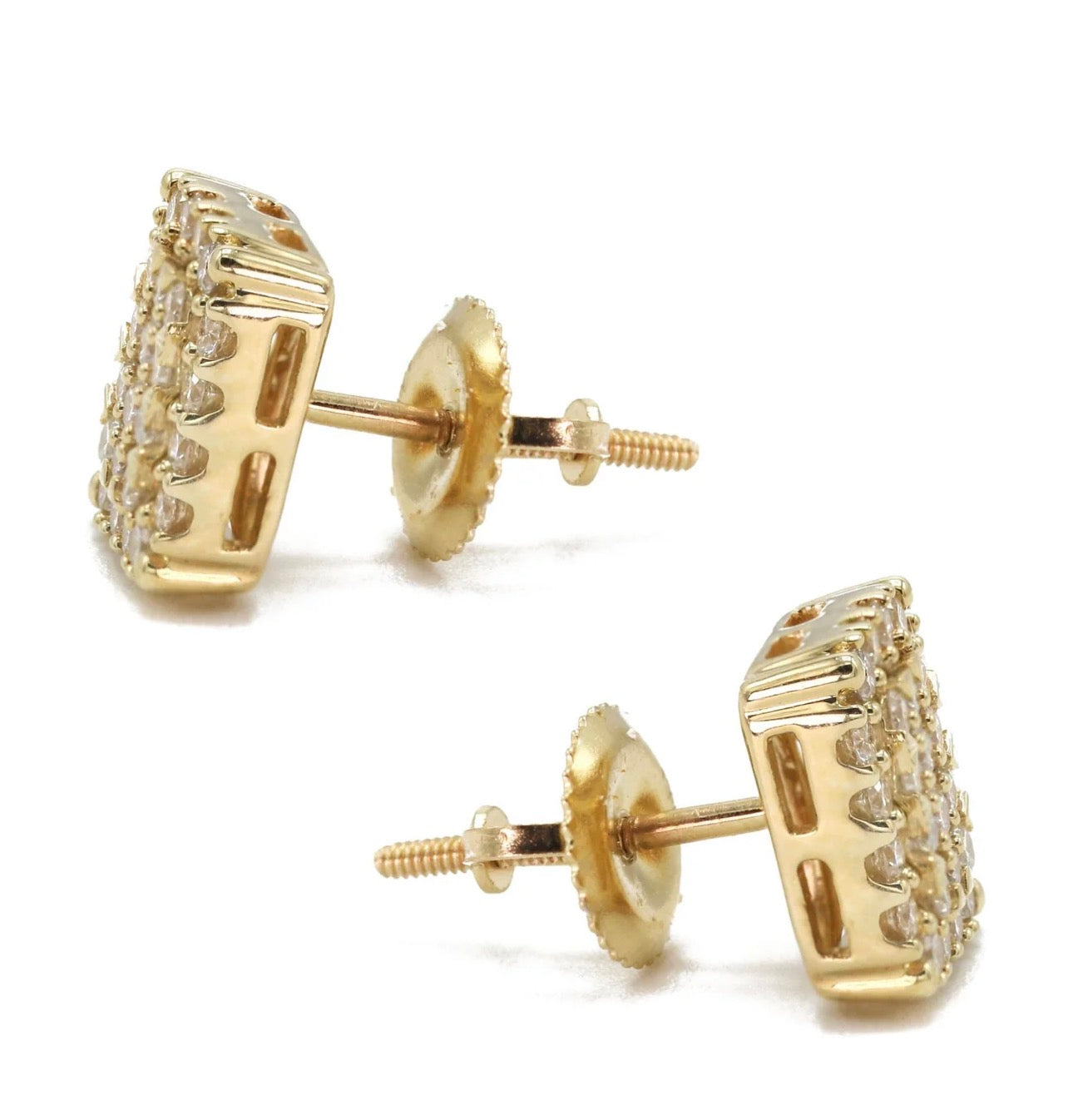 Iced Square Stud Earrings – Gold Tone