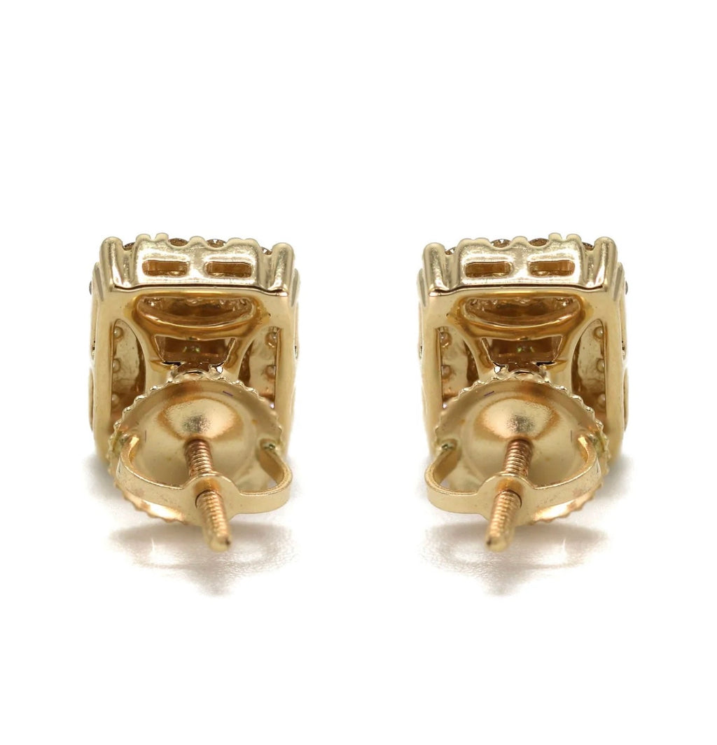 Iced Square Stud Earrings – Gold Tone