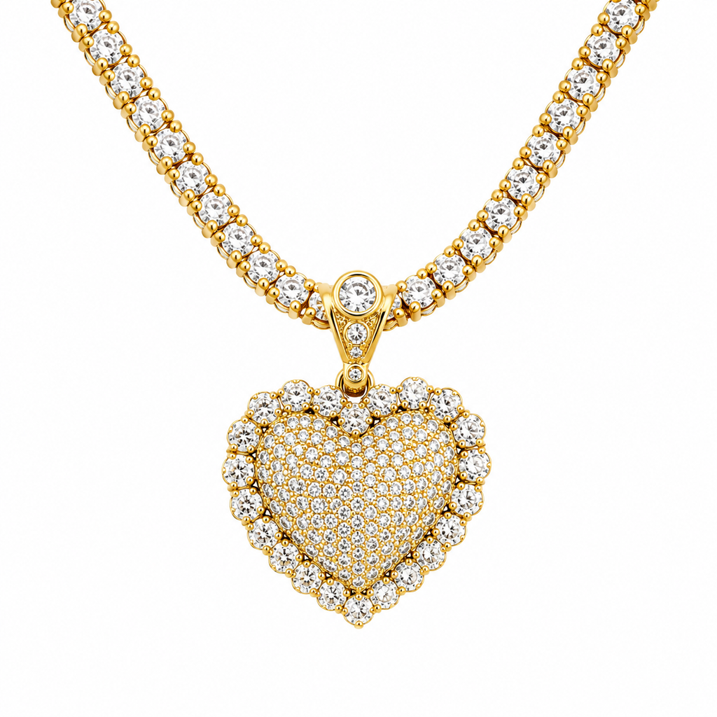 Diamond Heart Pendant Necklace – 14K Gold