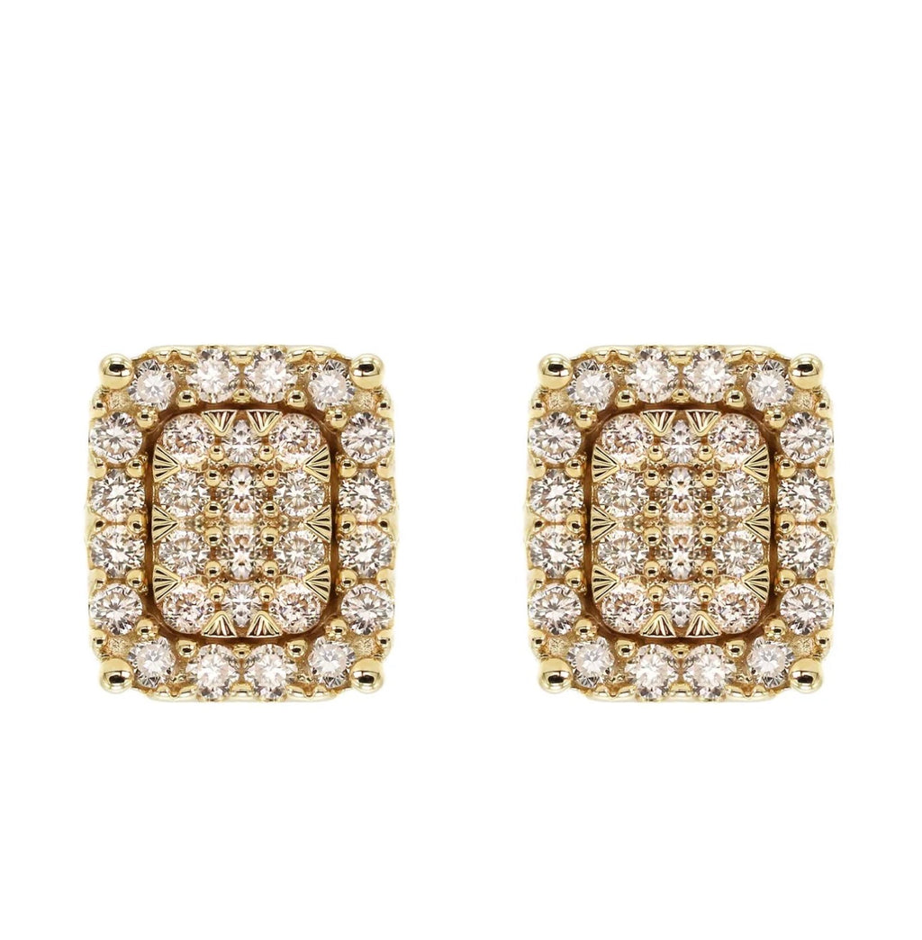 Iced Square Stud Earrings – Gold Tone