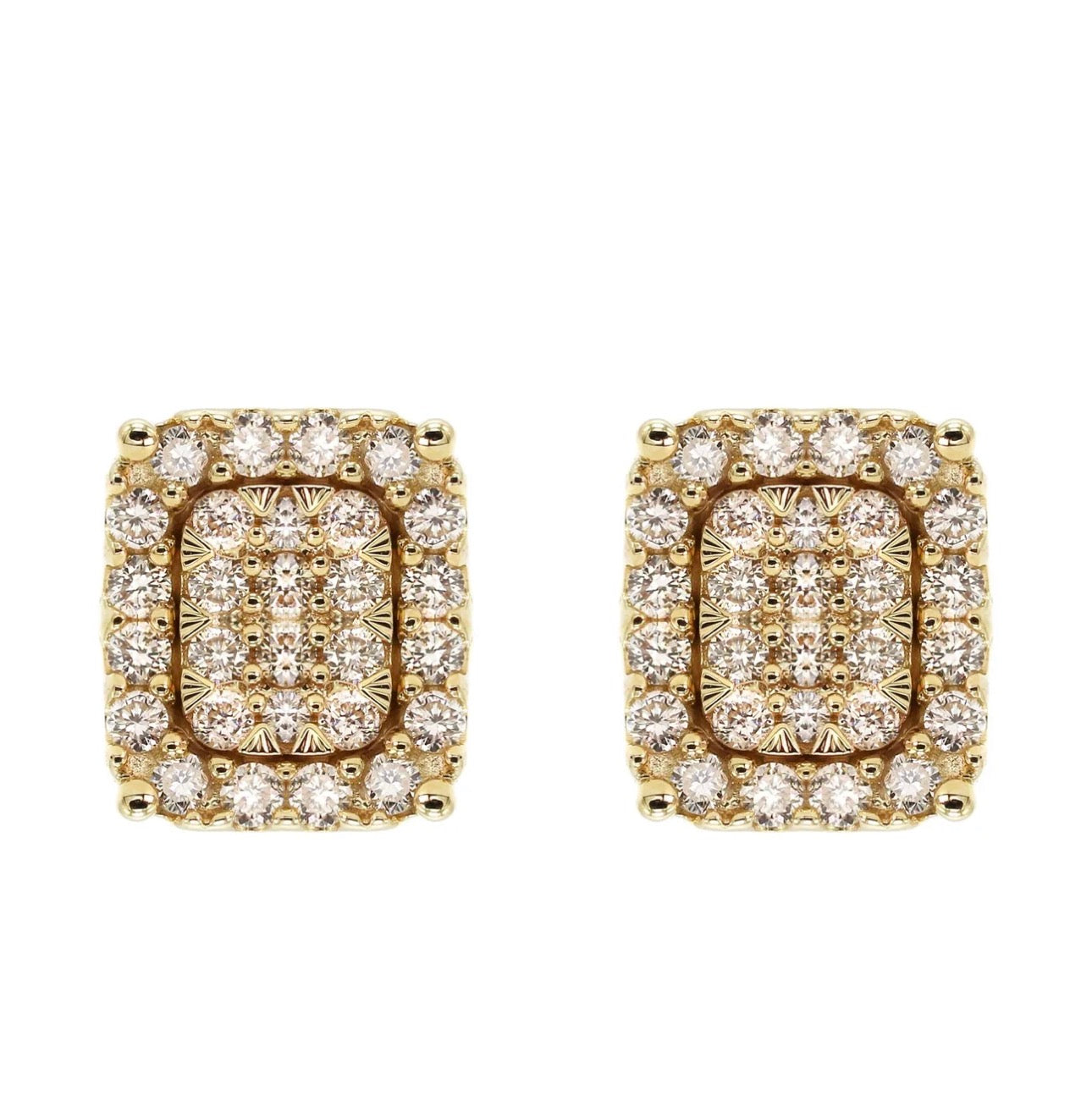Iced Square Stud Earrings – Gold Tone